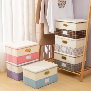 Space Saving Multi-Use Fabric Storage Basket with Lid