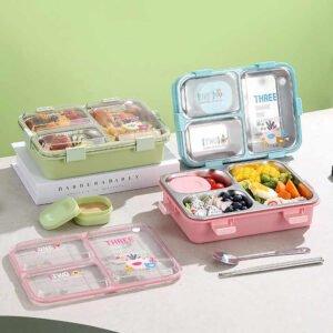 Modern Leakproof Stainless Steel Lunchbox with Cutlery Grid & Sauce Compartment